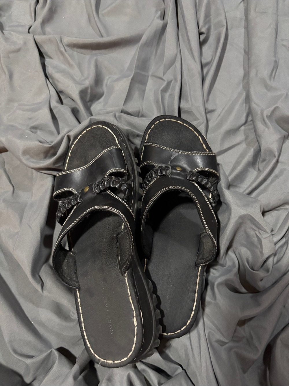 LOWER EAST SIDE Black Braided Strap Slide Sandals